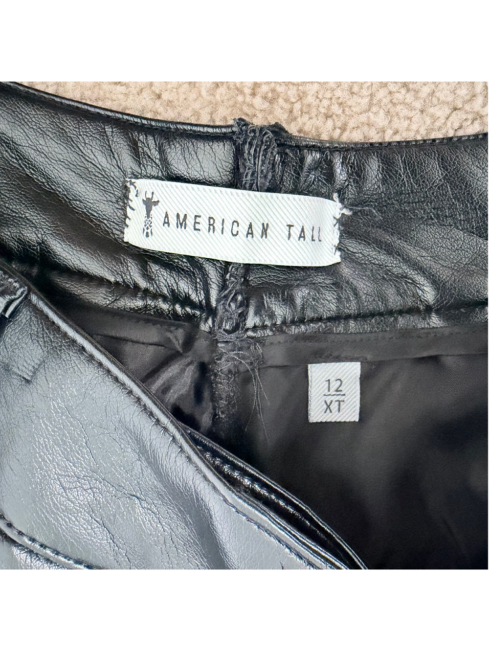 AMERICAN TALL Black Faux Vegan Leather High Rise Pants Women's Size 12 XT - Picture 3 of 13